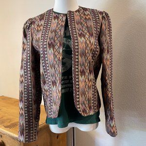 Vintage 70's Tapestry Cropped Jacket with Puff Sleeve-Sz 11